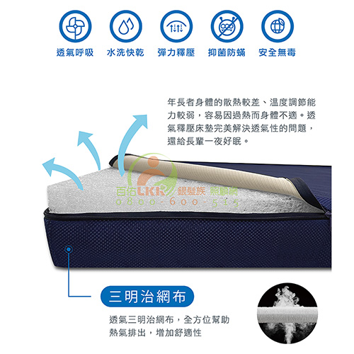 耀億 QSHION 透氣釋壓床墊 (W91xL188xH8cm) 內裡4D高涵氧纖維可水洗
